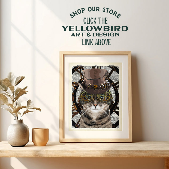 Steampunk Cat Wall Art & Decor - Steampunk Accessories - Gothic Home Decor - Goth Room Decor - Kitty Kitten Cat Lover Gifts - Cat Gifts for Women - Cute Cat Posters for Girls Bedroom, Living Room