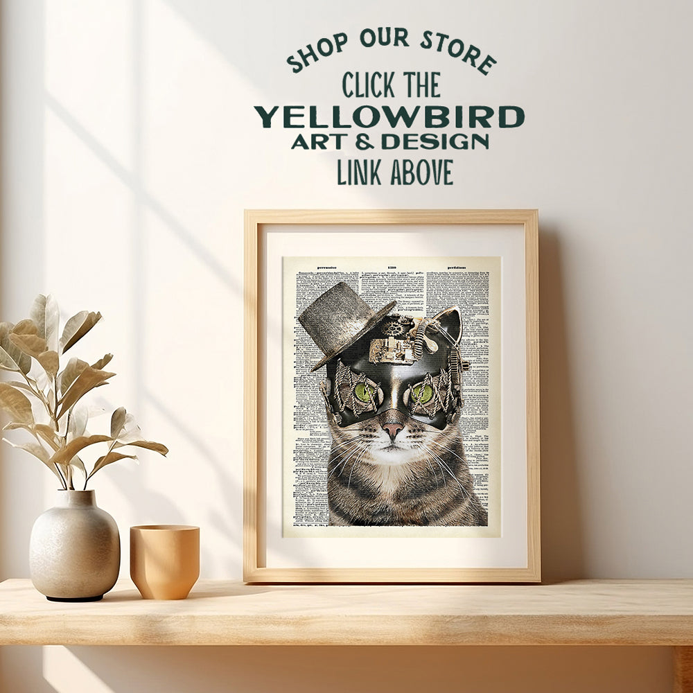 Gothic Steampunk Decor - Cat Wall Art Poster - 8x10 Goth Room Decor - Cat Gifts for Women - Medieval Decor - Renaissance Gifts - Victorian Decor - Funny Room Decor for Kitty, Kitten, Cat Lovers