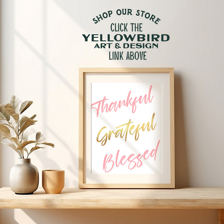 Thankful Grateful Blessed Wall Decor - Girls Room Decor - Christian Gifts - Baby Nursery Wall Art - Motivational Quotes Wall Decor for Women- Family Room Decor - Blessed Sign Inspirational Wall Decor