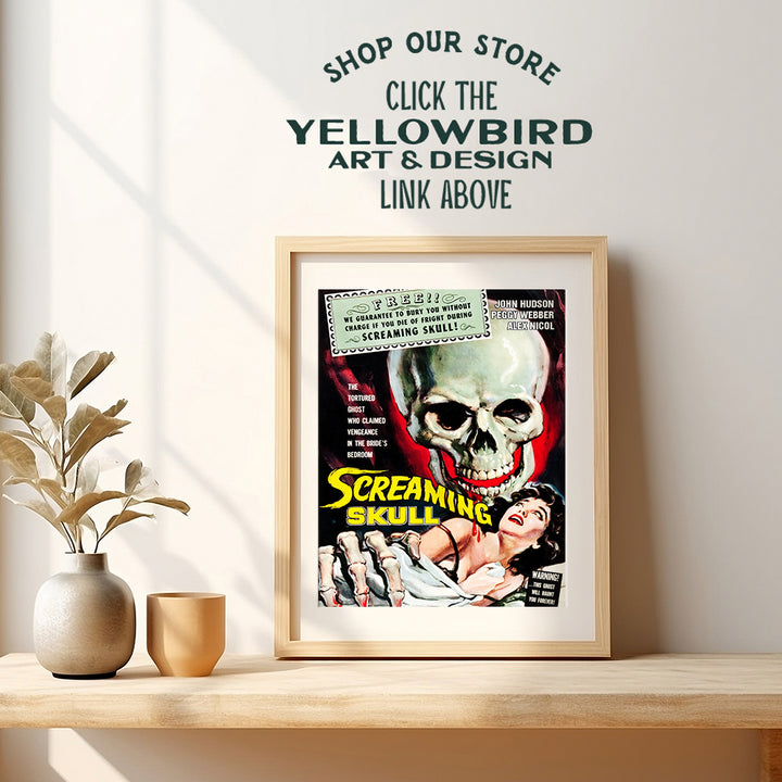 Horror Movie Poster Wall Art - 8x10 Home Theater Decor - Scary Movie - Gothic Home Decor - Skull Wall Decor - Goth Room Decor- Vintage Hollywood Poster- Funny B Movie Picture Print Sign - Men Man Cave