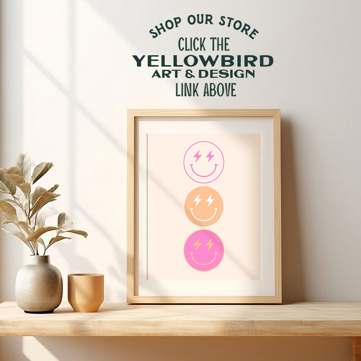 Pop art Smiley Face Decor - Preppy Room Decor for Women Woman - Vintage Retro Wall Decor for Teen Girls Bedroom, small Apartment - Aesthetic Room Decor - Minimalist Funky Wall Art - Cute Trendy Poster