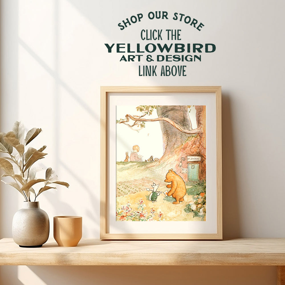 Baby shower Party Supplies - Vintage A. A. Milne Gifts - Winnie Pooh Wall Art Poster print - Home Decor Room decoration for Nursery, Toddler Girls Bedroom, Kids, Little Boys Room UNFRAMED