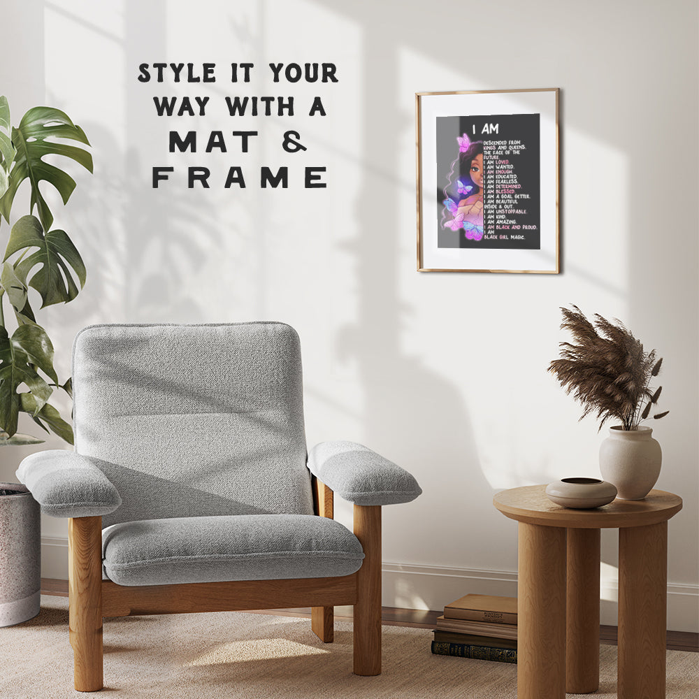 Inspiring Black Girl Wall Decor - African American Girl Art Print - Inspirational positive affirmation - Motivational Quotes - Girls Bedroom Decor - Tween Teen Little Girls Room Decor