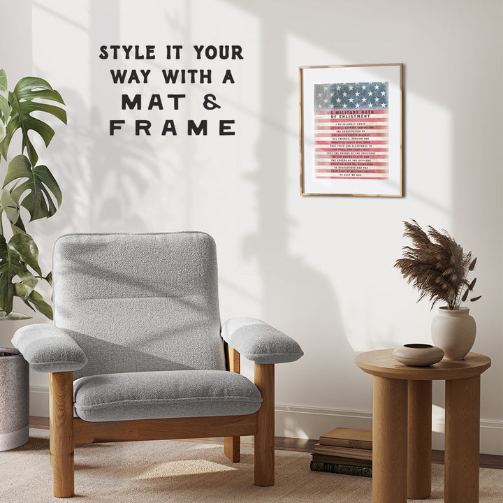 Patriotic American Flag Art - Military Oath of Enlistment - Gift for Soldiers, Veteran, Armed forces, Marines, Navy, Coast Guard - Patriotic Wall Decor - United States Flag, Motivational Quotes