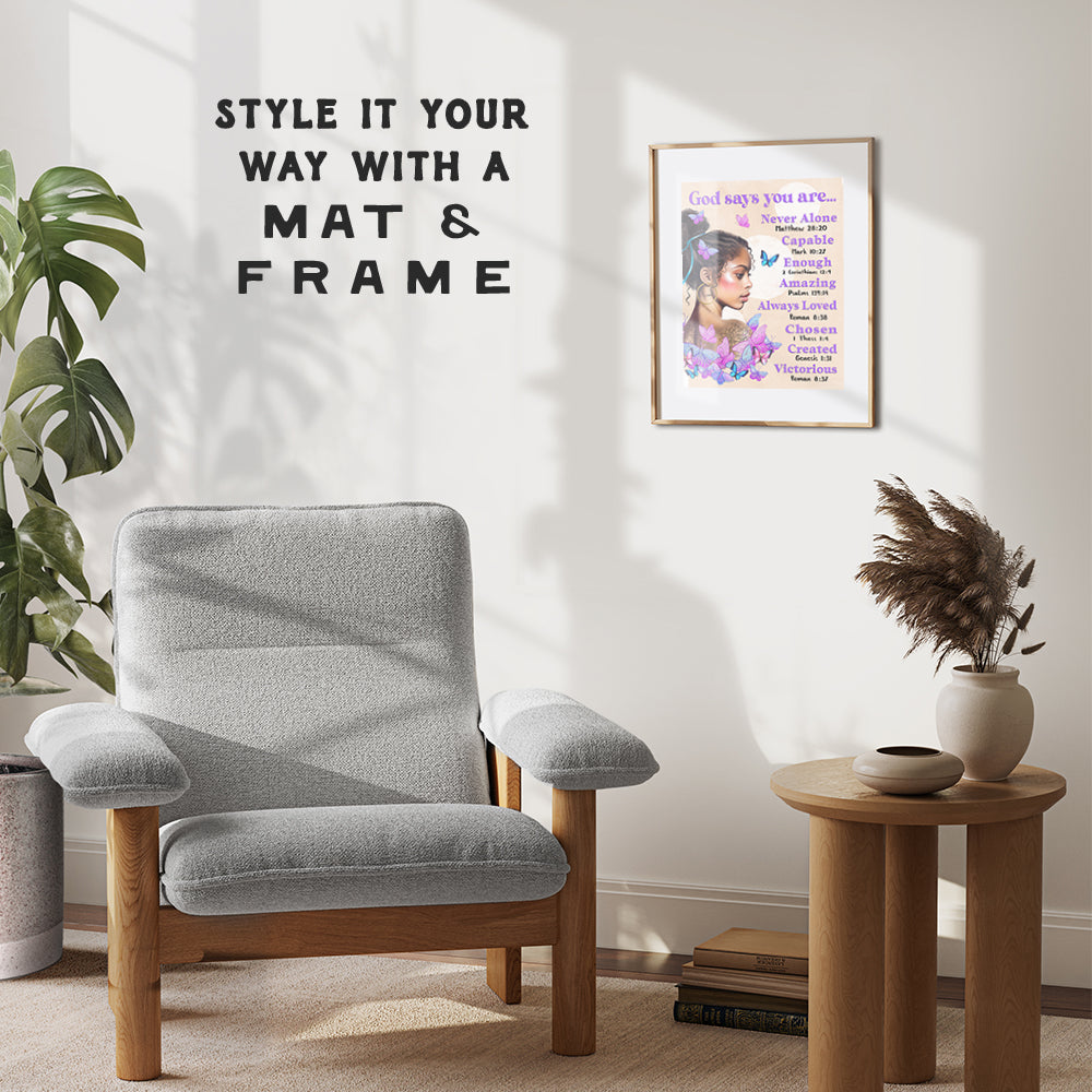 African Americans Wall Art & Decor - God Says You Are - Afro Black Art - Black women Poster - Pink Black Girl Magic - Inspiration Motivation spiritual Religious Christian Scripture - Teen Bedroom