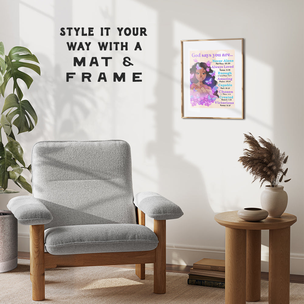 African Americans Wall Art & Decor - God Says You Are - Afro Black Art - Black women Poster - Pink Black Girl Magic - Inspiration Motivation spiritual Religious Christian Scripture - Teen Bedroom