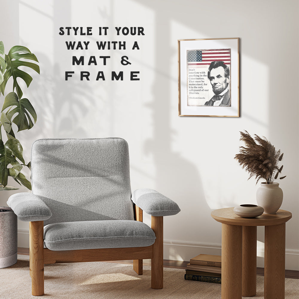 Abraham Lincoln Poster - 8x10 Inspirational Quote - American Flag Decor - Abe Lincoln Gifts - Patriotic Decor for Home or Office - Rustic American Wall Decor - US Constitution Art