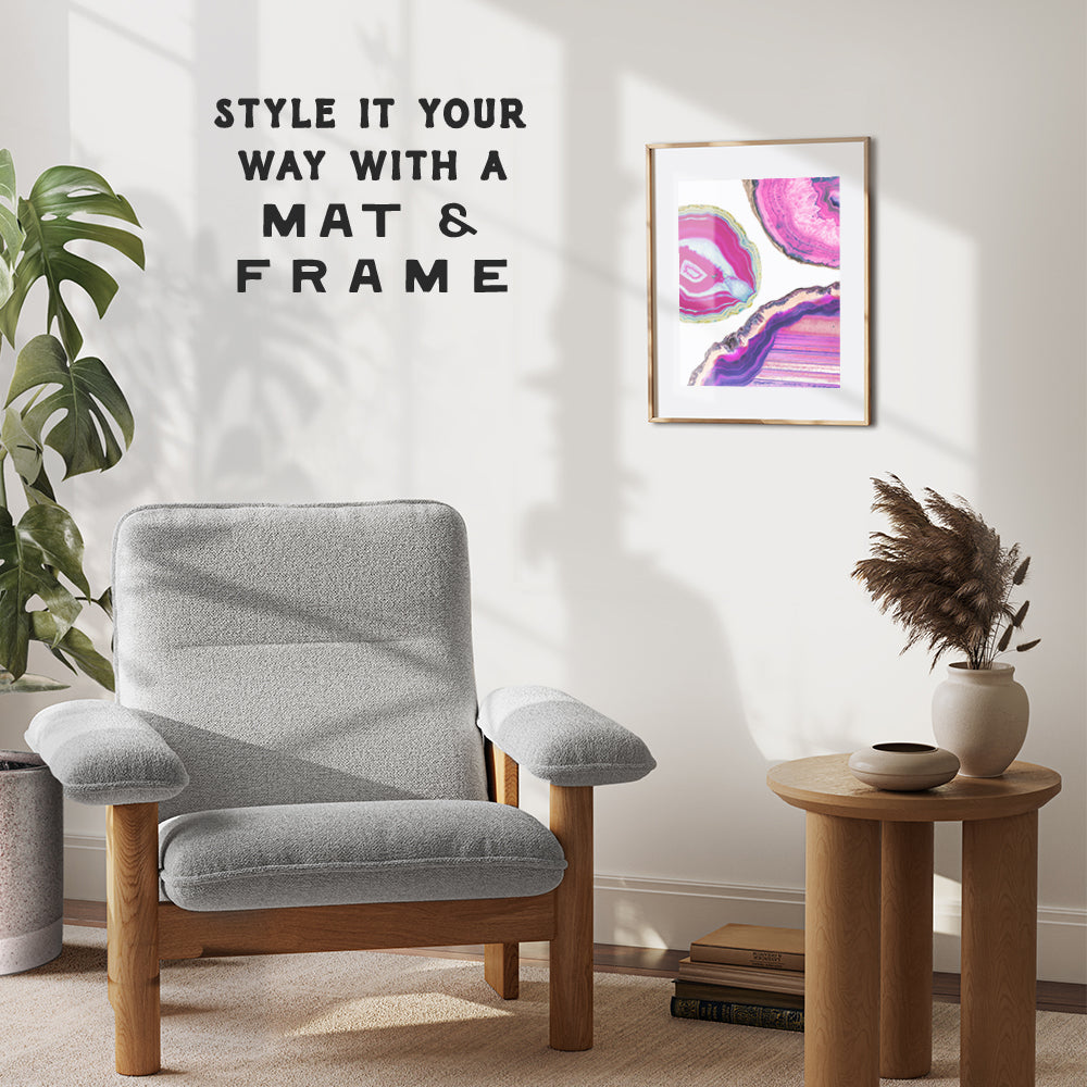 Agate Geode Art Print - Contemporary Wall Art Poster - Modern Chic Home Decor for Bedroom, Living Room, Bathroom, Office, Kitchen, Family and Teens Room - Gift for Women, Gems Lover, 8x10, Pink Purple