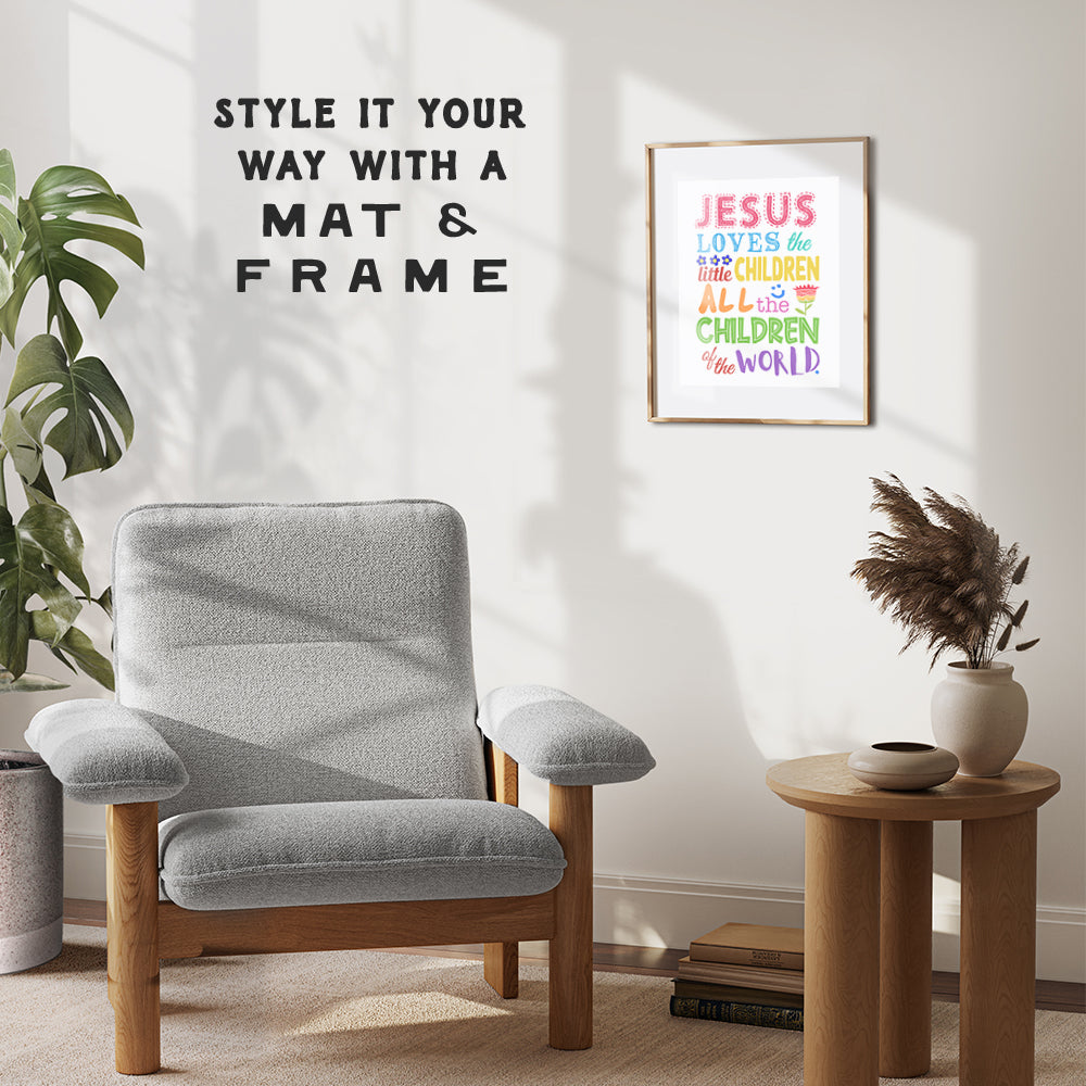 Girls, Boys, Kids Bedroom Decor - Religious Christian Wall Art, Room Decoration - Cute Baby Shower Gift - Jesus Loves the Little Children Bible Verse Wall Art Print - 8x10 Poster Picture