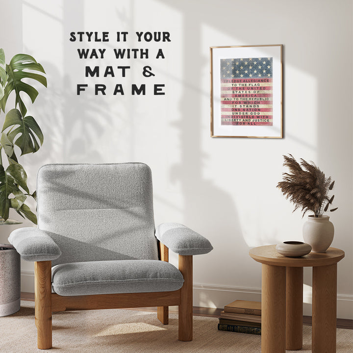 Patriotic American Flag Pledge of Allegiance Wall Art Print - Vintage Farmhouse Retro Home Decor - Great Gift for Military Veterans and 4th of July - Unframed 8x10 Photo