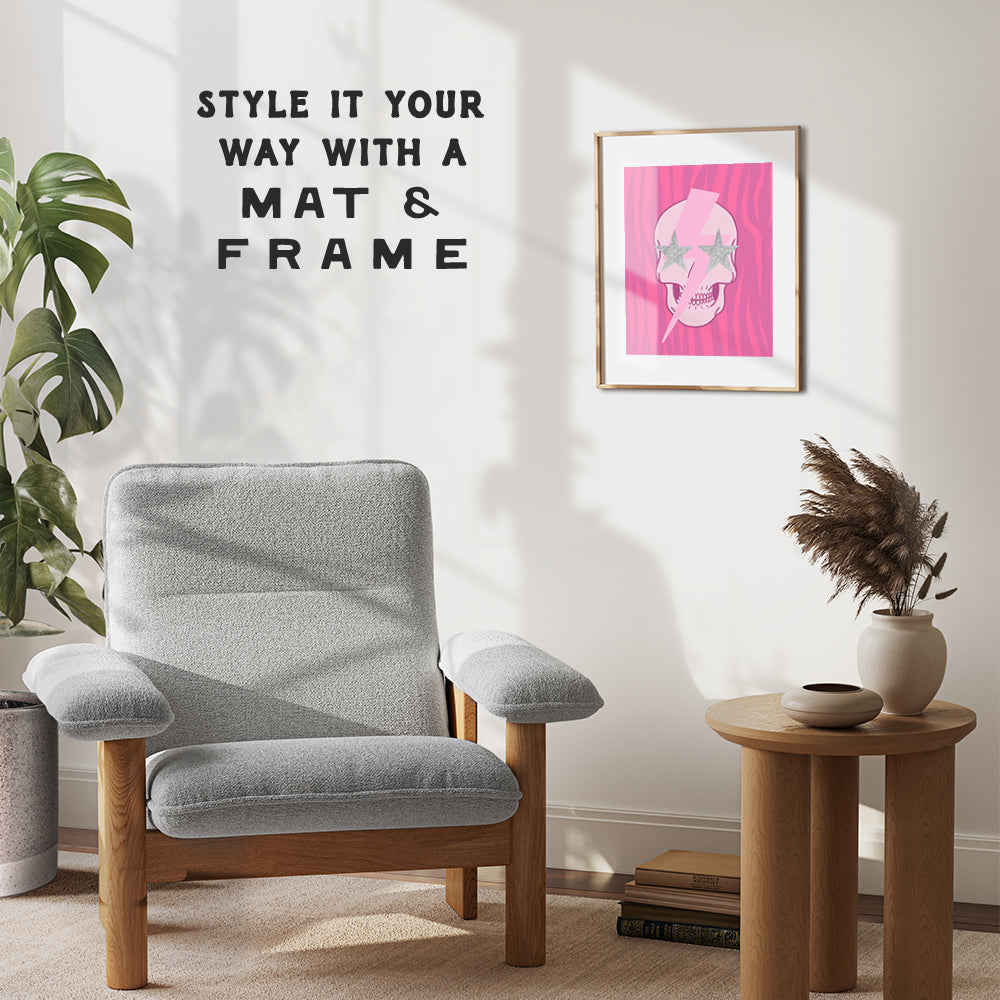 Indie Aesthetics Room Decor - Preppy Room Decor - Cool Retro style Modern art Contemporary art Hipster Minimalist Wall Art & Decor Poster - Pink Skull Wall Decor - Yellowbird Art & Design 8x10