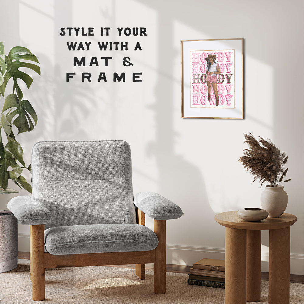 Black women Cowgirl Wall Art - Preppy Pink Room Decor for Black Girl, Teens - Country Rustic Western Wall Decor for Women - Trendy Howdy Sign for African Americans - Black Art Aesthetic Room Decor