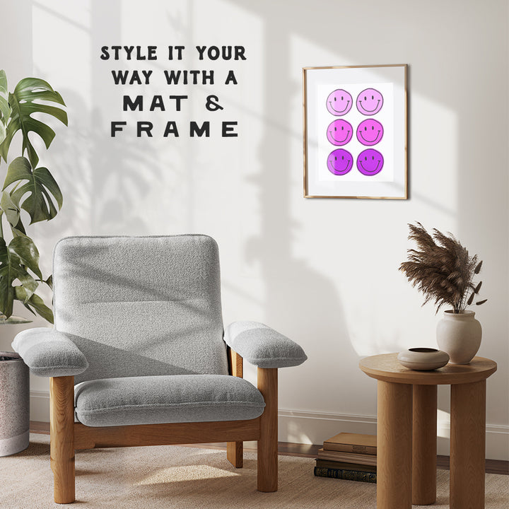 Smiley Face Purple Wall Decor - Smile Face Wall Art - Girls Bedroom Decor, Teens Room - Positive Wall Decor - Happy Decor - Preppy Room Decor - Trendy Room Decor - Modern art - Grunge Indie Room Decor