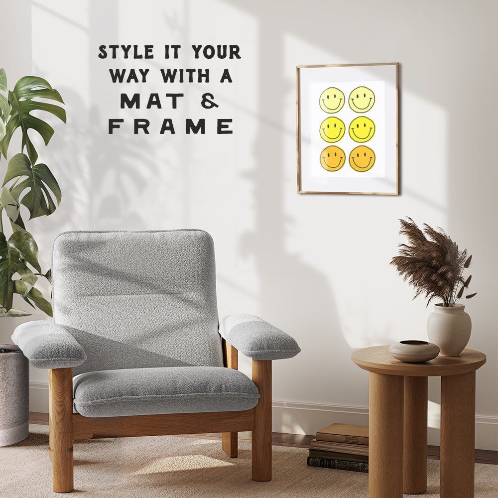 Retro style Smiley Face Art - Yellow Wall Decor - College Dorm Room Decor - Teen Kids Room Decor - Trendy Preppy Room Decor Aesthetic - Funky Wall Art - Cute Little Girls Bedroom Decor - Happy Decor