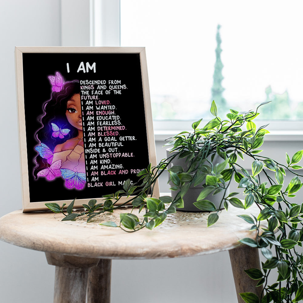 Inspiring Black Girl Wall Decor - African American Girl Art Print - Inspirational positive affirmation - Motivational Quotes - Girls Bedroom Decor - Tween Teen Little Girls Room Decor