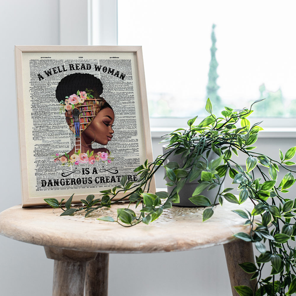 Empowered Black Women Poster - Classroom Decor - Motivational Wall Art - Never Underestimate the Power of a Girl With a Book - African American Wall Art - positive affirmation Wall Decor