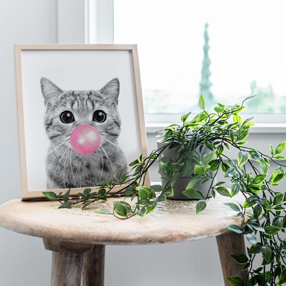 Tabby cat Wall Art - Cute Cat Nursery Wall Decor for Girls Bedroom, Kids Room - Pink Girly Kitty, PussyCat, Kitten Art - Cat Lover Gifts for Women - Adorable Cat Wall Art for Girl - Unframed