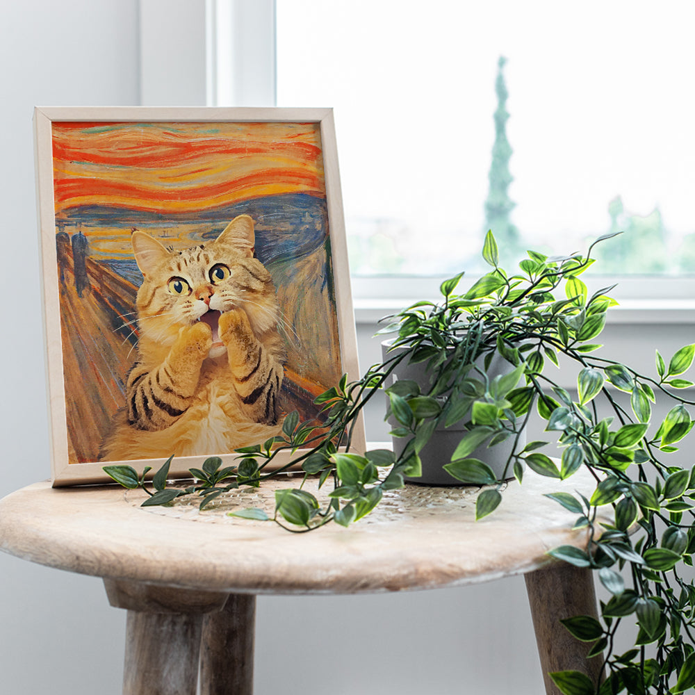 Edvard Munch Cat Wall Decor - The Scream Cat Decorations, Orange Cat Decor, Cat Room Decor - Tabby Cat Wall Art - funny Cat Stuff, Cat Themed Gifts for Cat Mom, Cat Dad, Cal Lover - Cute Cat Poster