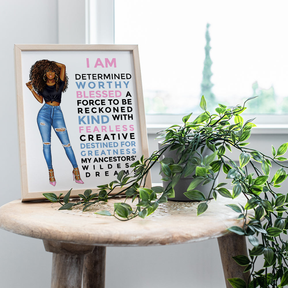 Inspirational Black Wall Art For Women - Empowering Quotes Home Decor Print for African American, Latino, Hispanic Girls Room, Teen Bedroom, Bathroom - Motivational poster, positive affirmation