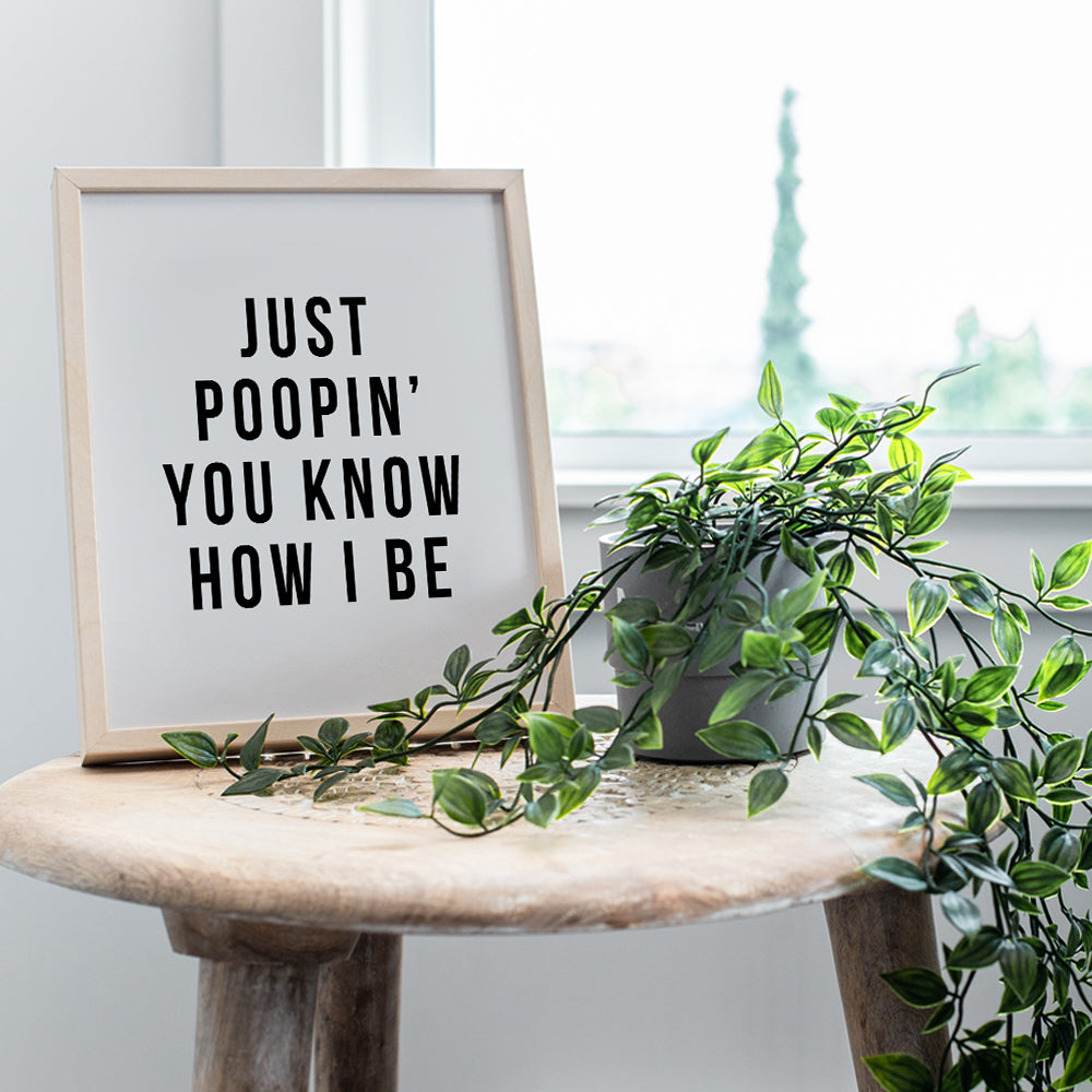 funny Bathroom Wall Art - Humorous Restroom Sign for Powder room, Guest Bathroom, Office Bathroom - Unique, funny Bathroom Decor - Sayings - Ideal Housewarming, Gag - Just Poopin Print