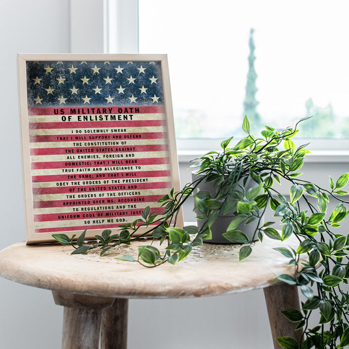 Patriotic American Flag Art - Military Oath of Enlistment - Gift for Soldiers, Veteran, Armed forces, Marines, Navy, Coast Guard - Patriotic Wall Decor - United States Flag, Motivational Quotes