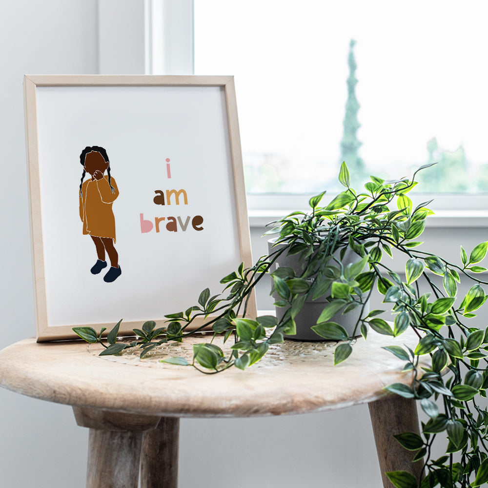 I Am Brave - African American Girl, Kids - African American Wall Decor - Baby Nursery Decoration - Little Girls Bedroom Wall Art - Black Wall Art - Positive Affirmations Wall Art - Inspirational Decor