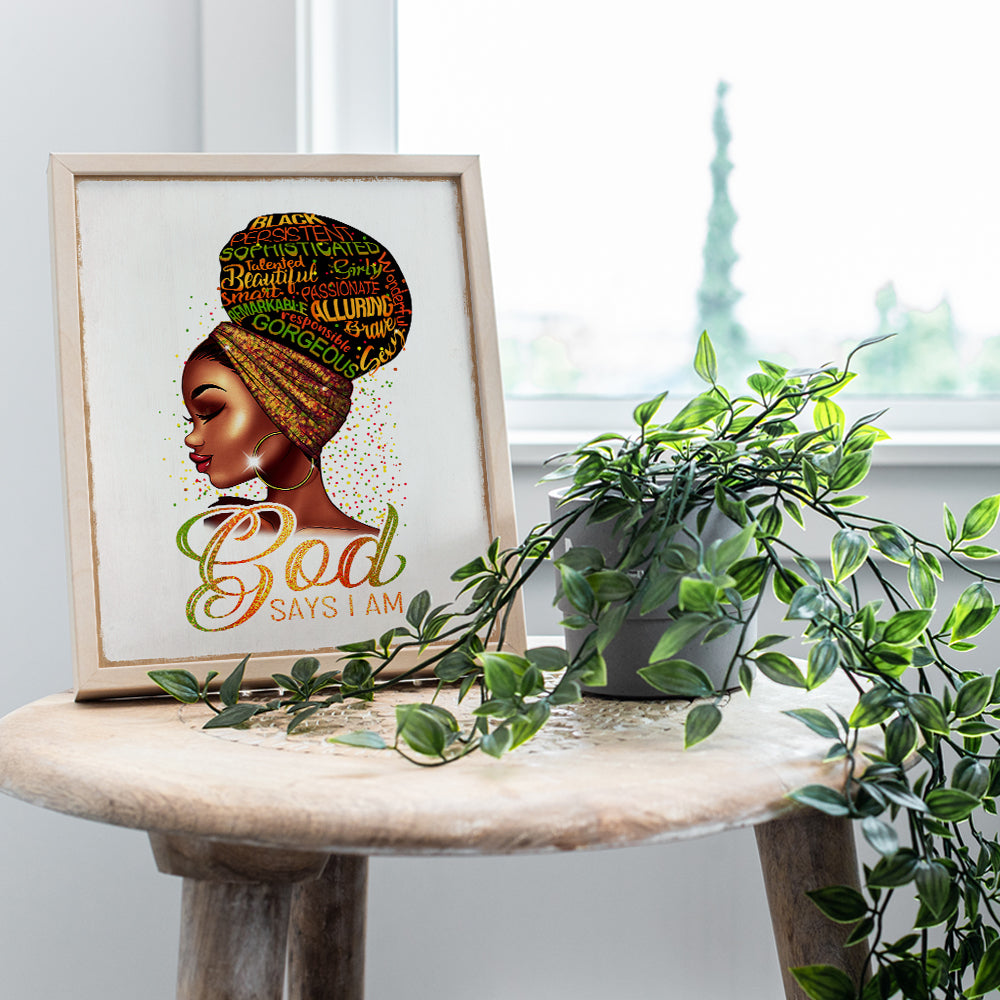 Christian Gifts for Black women - Bible Verse Inspirational Quotes Wall Decor for African Americans, Black Girl - God Says You Are Wall Art - I Am positive Affirmations - Motivational Quotes Wall Art