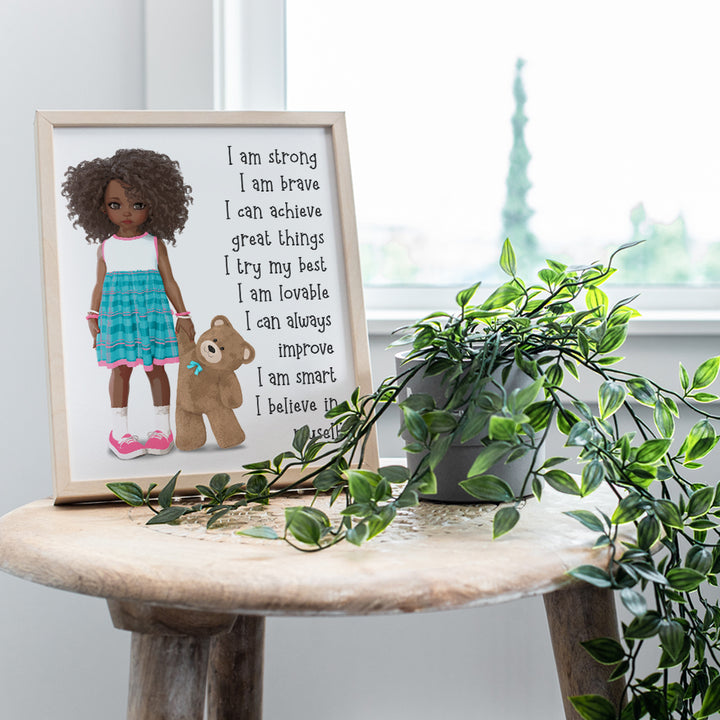 African American Girl Positive Affirmations - Black Wall Art - African American Wall Art - Little Girls Bedroom - Inspirational Sayings for Wall Decor - Positive Quotes Wall Decor - Toddler Girls Room