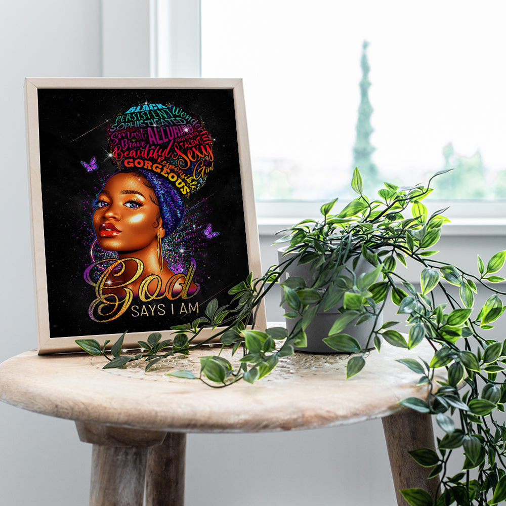 Religious Black Wall Art & Decor - Encouragement Christian Gifts for African American Women - God Says You Are - Motivational Inspirational Positive Quotes Home Decor Poster - Girls Room, Teen Bedroom