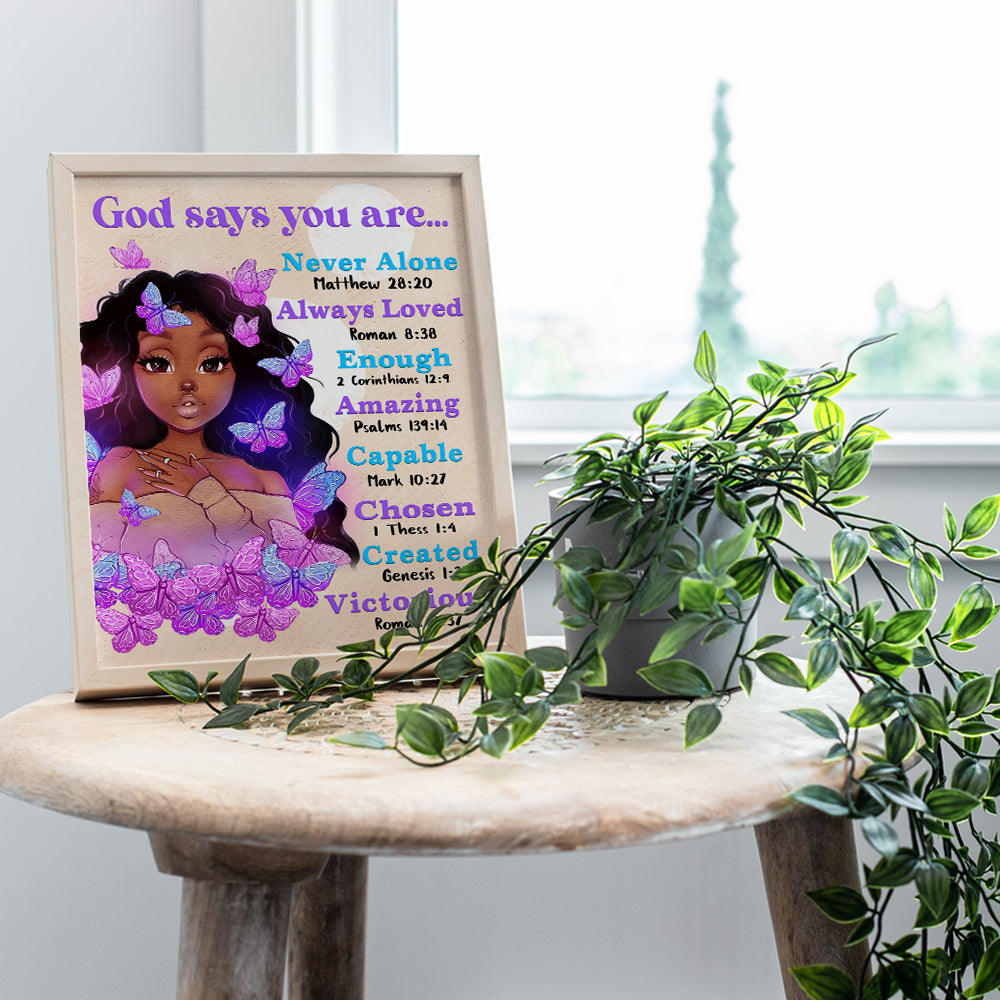 African Americans Wall Art & Decor - God Says You Are - Afro Black Art - Black women Poster - Pink Black Girl Magic - Inspiration Motivation spiritual Religious Christian Scripture - Teen Bedroom