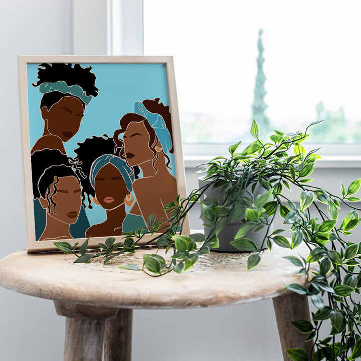 African American Wall Art - African American Bathroom Wall Decor - Teal Blue Bath Decorations Accessories - African American Women - Light Blue Decor -Black Woman -Black Culture Gifts -Black Wall Art