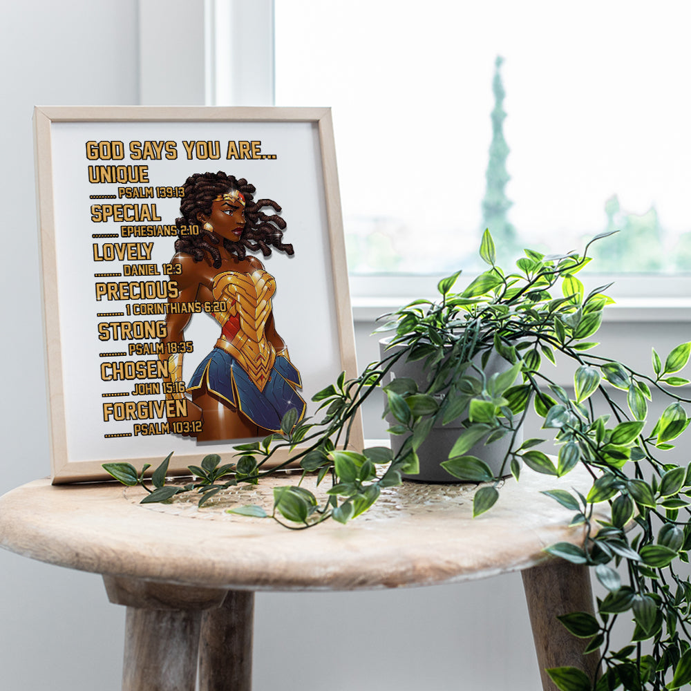 Black Wall Art Woman - African American Women, Girls - God Says You Are Christian Wall Decor - Inspirational Motivational Quotes - Positive Affirmations - Bible Verses - Religious Gifts -8x10 Unframed