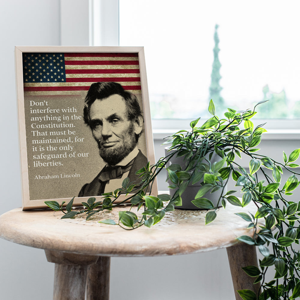 Abe Lincoln Quote, American Flag Art - 8x10 Patriotic Wall Decor for Home or Office - Unique Gift for Republicans, Conservatives, Democrats, Liberals Fans - UNFRAMED Constitution Art