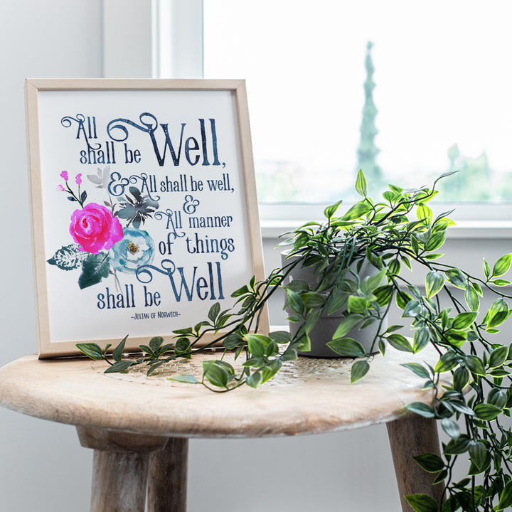 Julian of Norwich - All Shall Be Well - Spiritual Religious Wall Art - Inspirationall Christian Wall Decor - Bible Verse Encouragement Gifts - Catholic Wall Decor - Holy Scriptures Wall Decor - Faith