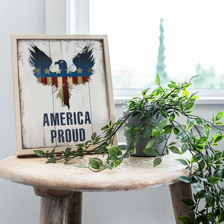 Eagle American Flag - Patriotic America Wall Art Decor - Rustic USA Room Decoration or Gift for Conservatives, Republicans, Men - Sign Picture Plaque Replica for Office, Home, Den, Man Cave - Unframed