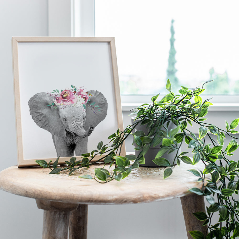 Floral Baby Elephant - Nursery Decor, Baby Room Art Print -8x10 Wall Art Poster - Unique Home Decoration for Girls, Boys or Kids Bedroom - Chic Baby Shower Gift - Unframed Photo Picture