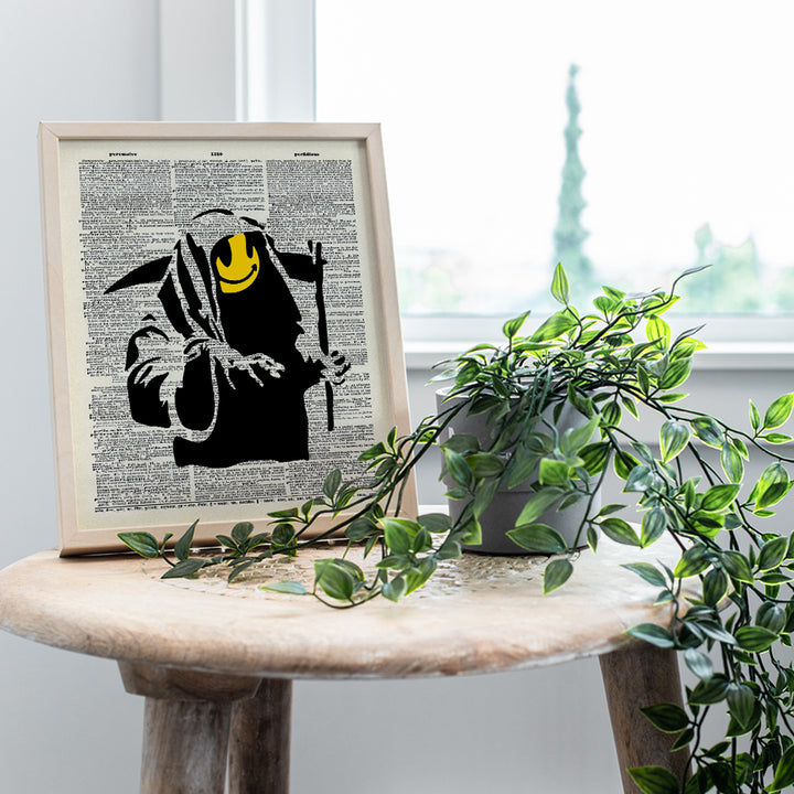 Banksy Grim Reaper Graffiti Dictionary Art - 8x10 Smiley Face Poster - Modern Home or Dorm Decor, Contemporary Wall Decoration Print - Funny Gift for Street Art Fans - Unframed Photo Print Sign