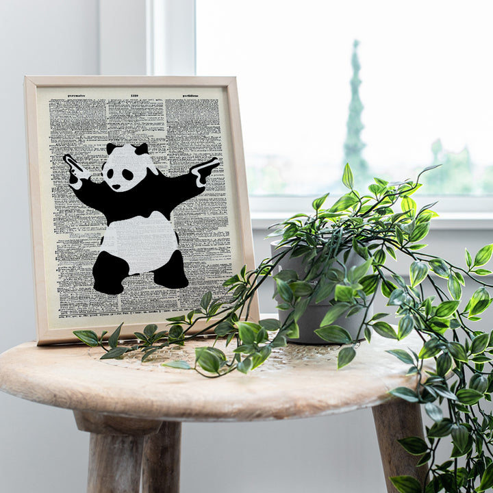 Banksy Shooting Panda Poster - 8x10 Graffiti Wall Art, Home Decor, Decoration - Cool Urban Street Art for Bedroom, Apartment, Living Room - Gift for Men, Boys, Teens, Guns or Firearms Fans -UNFRAMED