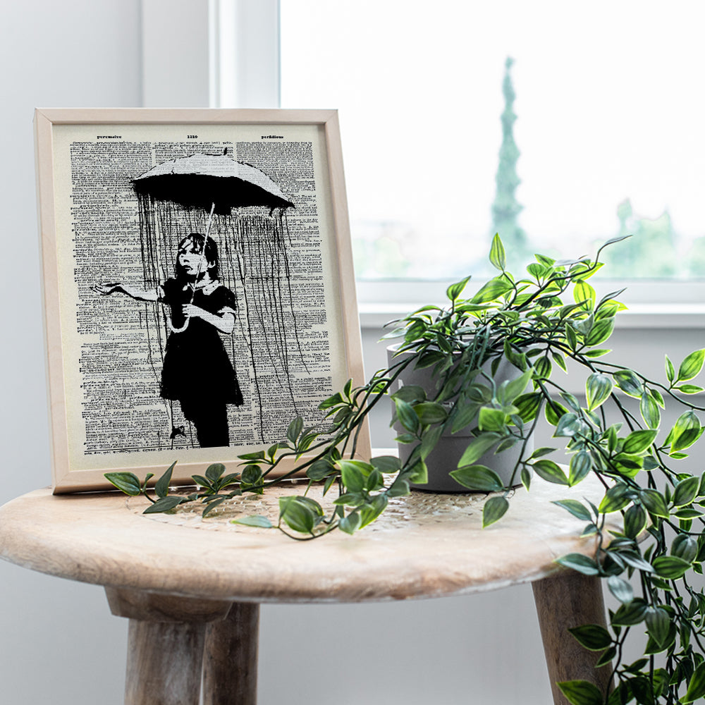 Banksy Girl with Umbrella Dictionary Street Art Poster - 8x10 Photo - Unframed Graffiti Picture Print