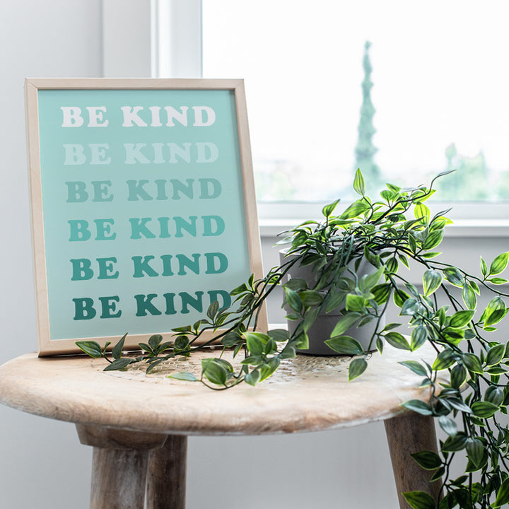 Be Kind Sign Wall Art & Decor - Yellowbird Art & Design Kindness Poster - Teal Preppy Classroom Family Wall Art - Contemporary art Aesthetic Indie Inspiration Home Decor - Living room Bedroom Decor