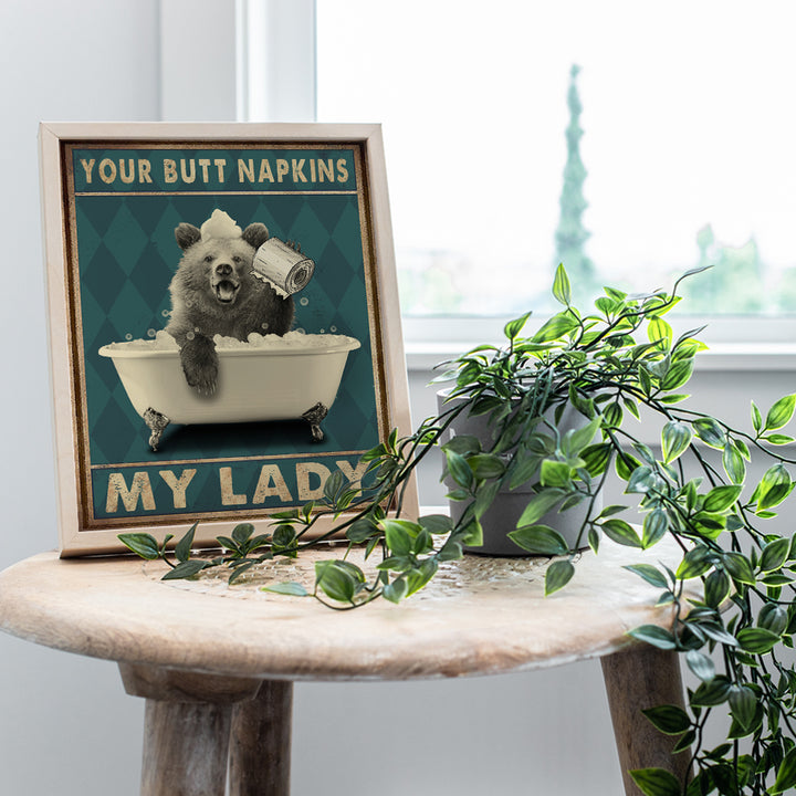 Butt Napkins My Lady - Bear Wall Decor - Country Rustic Bathroom Accessories - Bear Wall Art - Funny Bathroom Decor for Women, Kids - Bath Wall Decor- Bathroom Pictures - Guest Bathroom - Powder Room