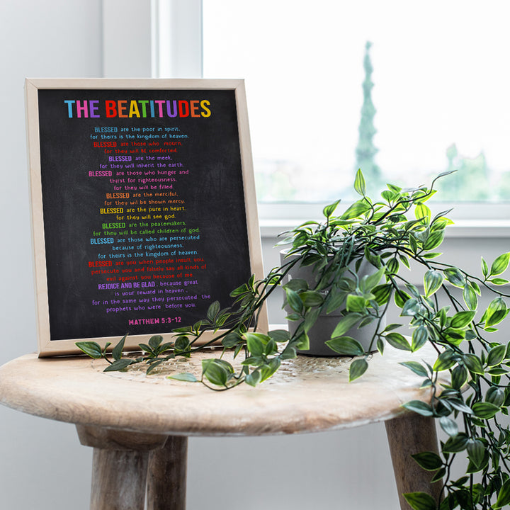 The Beatitudes Wall Art - Religious Wall Decor - Christian Gifts for Women, Kids - Catholic Gifts - Inspirational Bible Verses Wall Decor - Spiritual Scripture Wall Art - Boys Room, Girls Bedroom