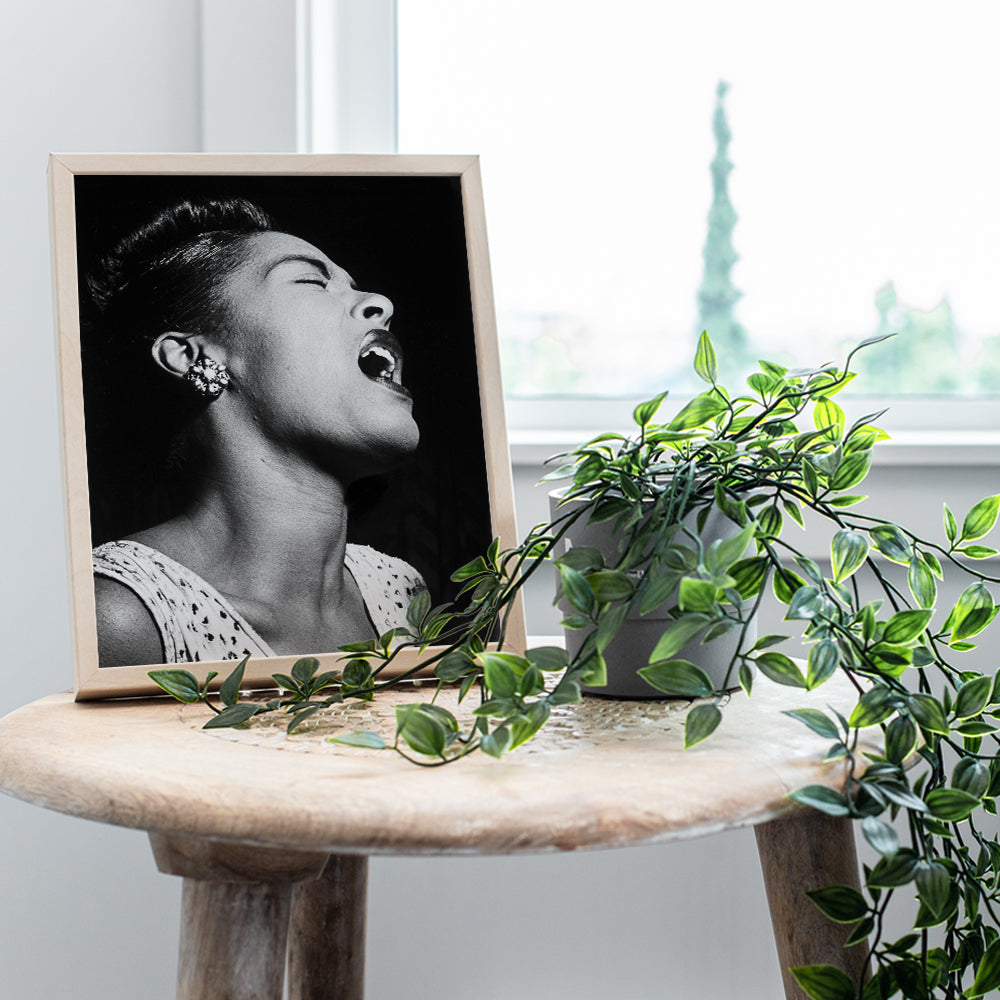 Billie Holiday Poster - Black African American Wall Art Decor - Famous Iconic Vintage Photo - Unique Gift for Singer, Performer, Black History Music Fan - 8x10 Jazz Wall Art for Bedroom, Living Room