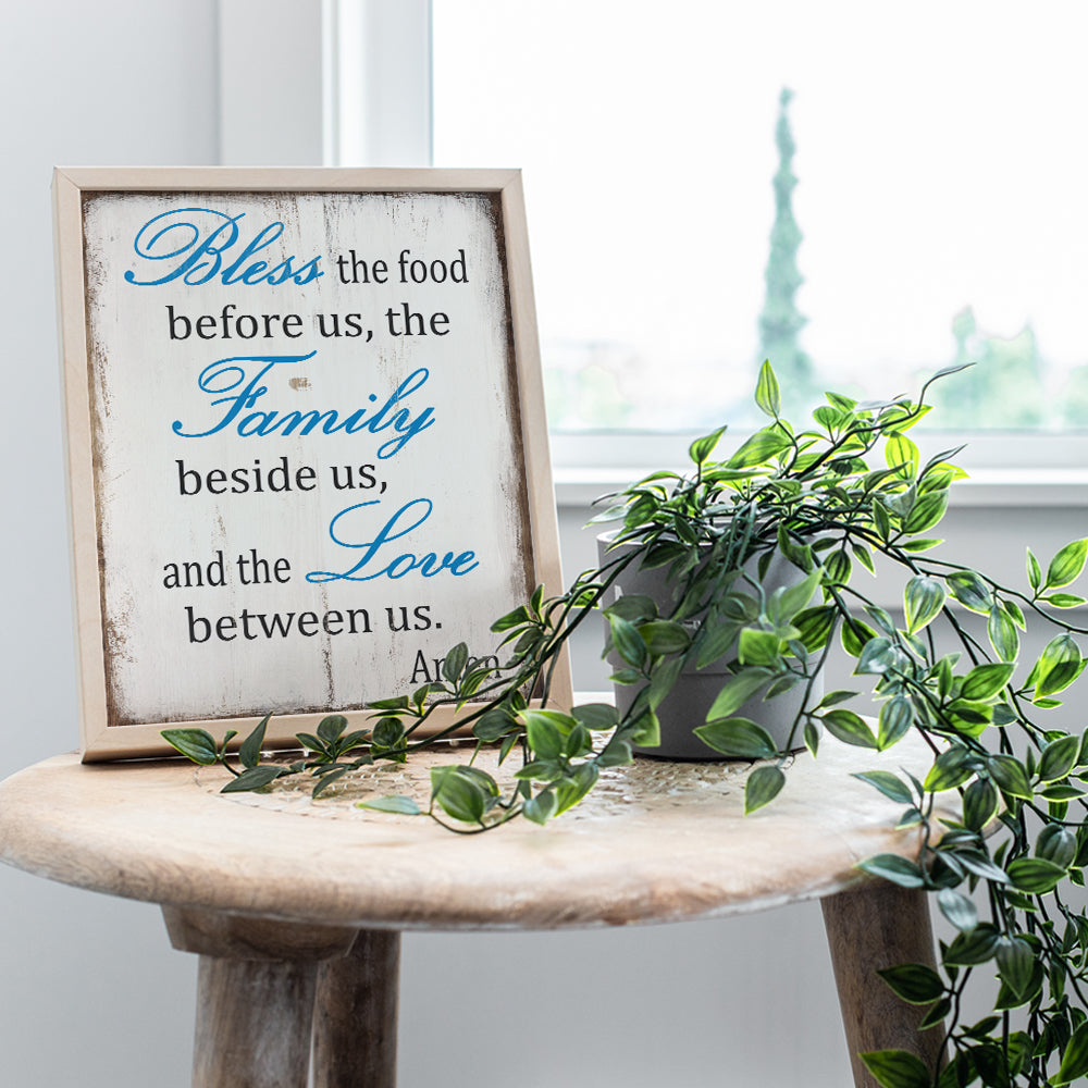 Bless the Food Before Us Sign - Kitchen, Dining Room Decor - Vintage Retro Cafe, Restaurant or Home Wall Art - Gift for Cooks and Chefs - Cute Unique Boho Engagement, Anniversary Gift for Women, Her