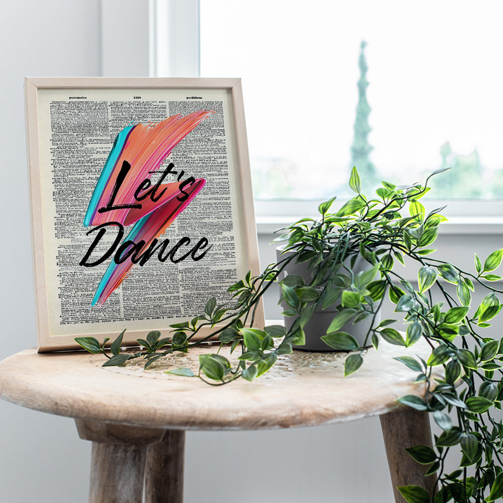 Let's Dance Poster Print - 8x10 Dictionary Wall Art Decor, Home Decoration for Bedroom, Bathroom, Living Room - Cool Unique Gift for Women, Men, 80s Music, Punk Rock Fan