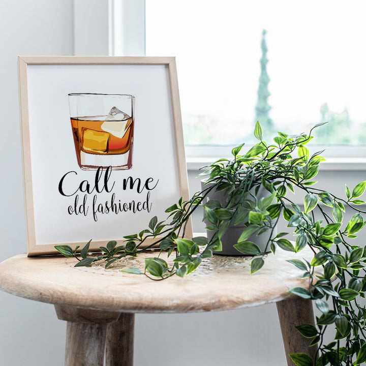 Whiskey Bar Decor - Cocktail Wall Art - Unique Bartender Gift - Call Me Old Fashioned - Funny Typography Poster - Home Decoration for Kitchen, Dining Room - UNFRAMED 8x10 Typography Poster Print