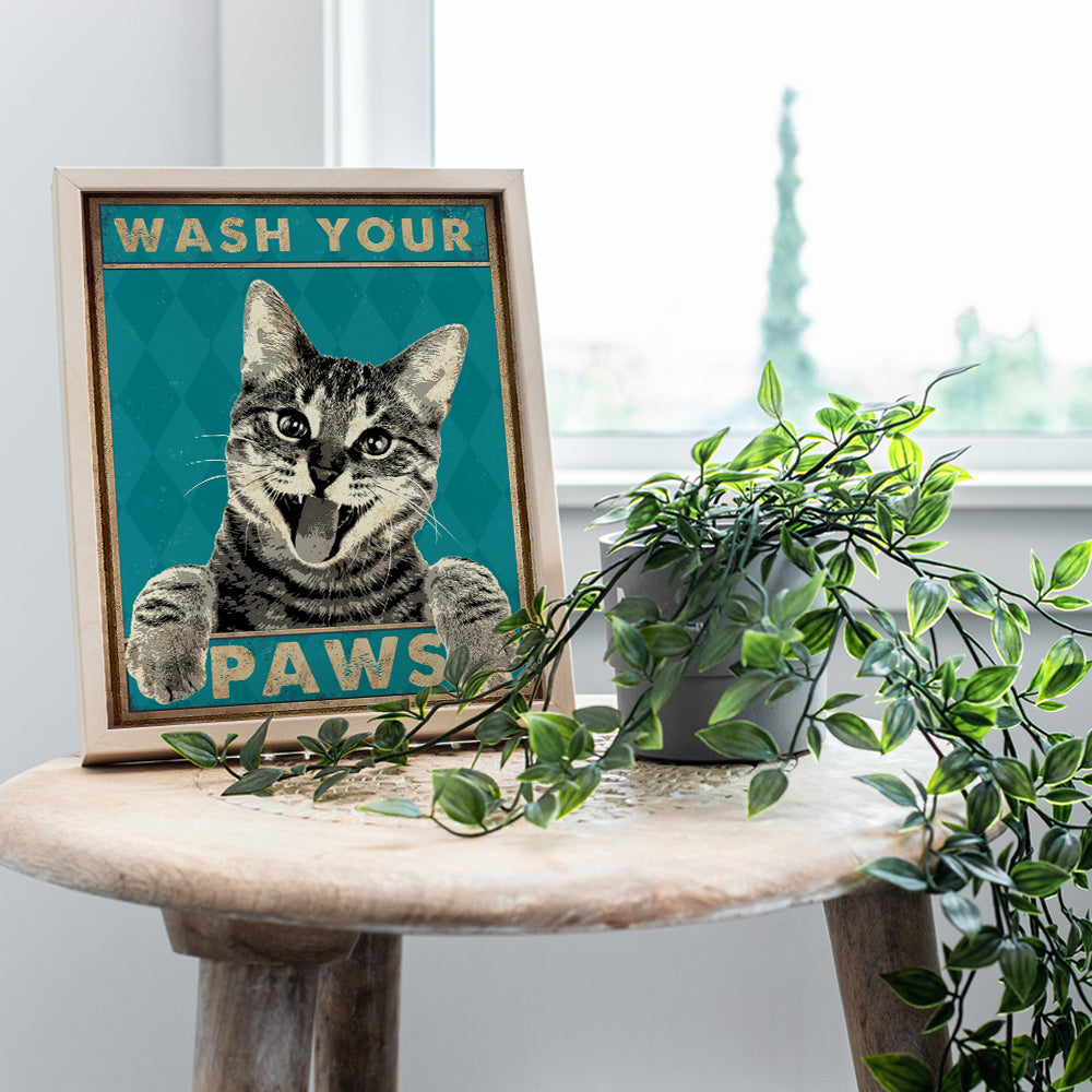 Wash Your Hands Sign - Cat Bathroom Decor - Bathroom Decor- Bathroom Wall Art - Funny Tabby Cat Wall Art- Bath Wall Decor- Guest Bathroom - Restroom Sign Decorations - Powder Room -Cat Gifts for Women