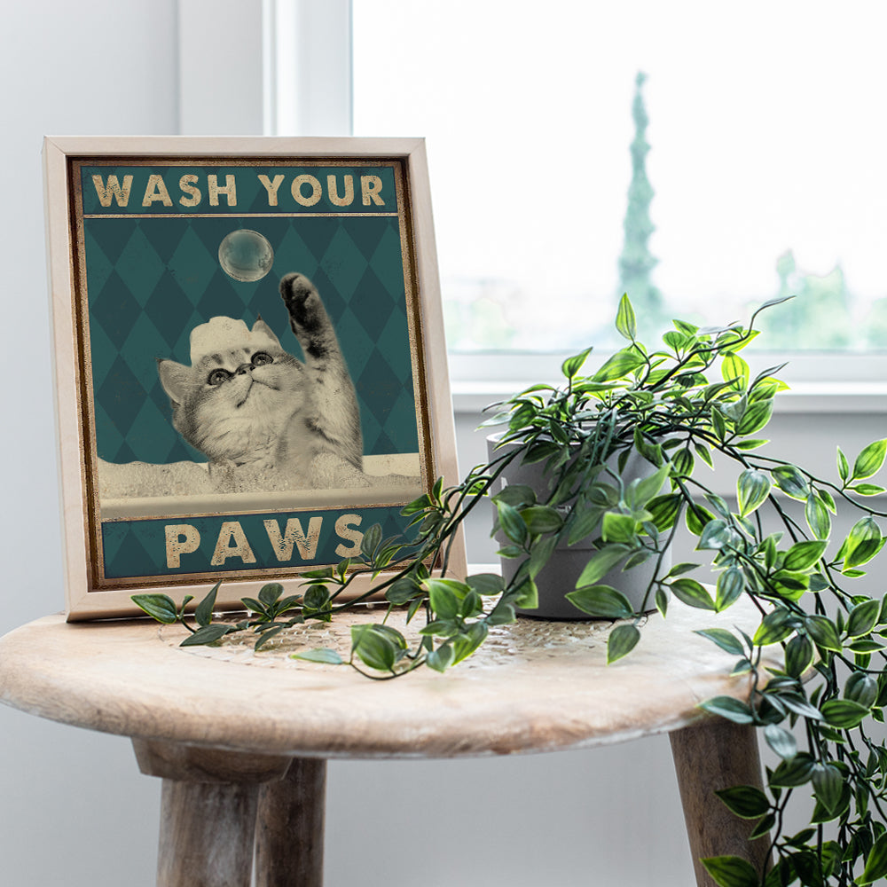 Cute Cat Bathroom Decor for Women, Kids - Wash Your Paws - Unique Bath Wall Decor - Modern Bathroom Wall Art - Guest Bathroom Accessories - Powder Room Posters - Wash Your Hands Sign - Butt Napkins