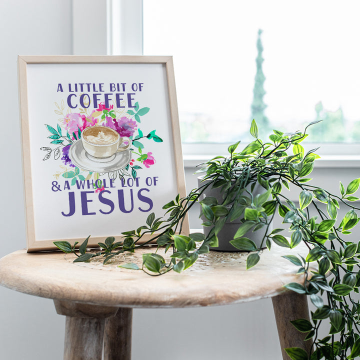 Coffee and Jesus Kitchen, Dining Room Decor - Religious Scripture Wall Decor - Bible Verse Wall Art - Christian Gift for Women - Church Decoration Poster Sign -8x10 Boho Floral Home Decor Picture