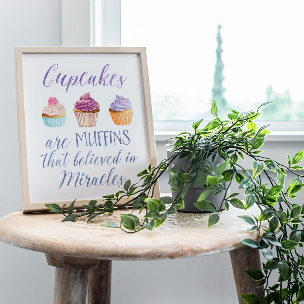 Cupcake Quotes - Kitchen Wall Decor - Dining Room Decor - Cafe Wall Art - Cute Funny Positive Quotes Wall Decor - For Women, Girls Room, Kids Bedroom or Inspirational Gift - 8x10 Home Decoration